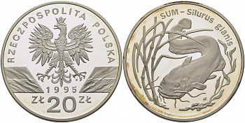 Польша 20 злотых 1995 MW, серия охрана окружающей среды, сом, тираж 20000 экз KM 290 серебро PROOF 1077-1-31