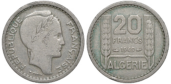 Алжир, Французский 20 франков 1949  KM 91 медно-никель 4606-417