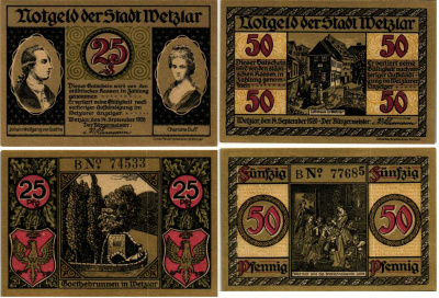 ВЕЦЛАР НАБОР ИЗ 2 БАНКНОТ (25 И 50 ПФЕННИГОВ) 1920 12 СЕНТЯБРЯ 1920 - 14 СЕНТЯБРЯ 1920, НОТГЕЛЬД, ЗЕМЛЯ ГЕССЕН Keller 1422.1 бумага 6318-24-3-2