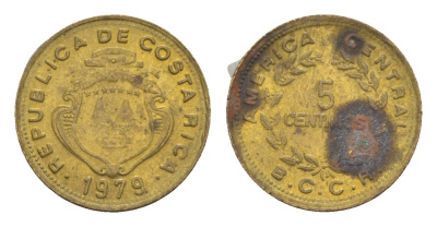 Коста-Рика 5 сентимо 1979 KM 184.3a латунь 4655-866