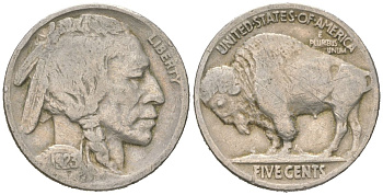 США 5 центов 1923 индеец, бизон KM 134 медно-никель 4614-1051