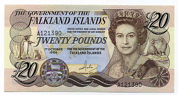 Фолклендские острова 20 фунтов 1984 Елизавета II (1952-2022) Pick 15a бумага UNC (пресс) 000-00-00