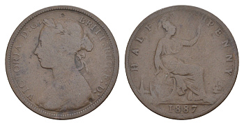 Великобритания 1/2 пенни 1887 Виктория (1837-1901) KM 754, Spink 3956 бронза 4657-624