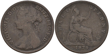 Великобритания 1/2 пенни 1879 Виктория (1837-1901) KM 754, Spink 3956 бронза 4143-1255