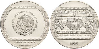 Мексика 5 песо 1993 барельефы Эль-Тахин KM 569 серебро UNC 00-00