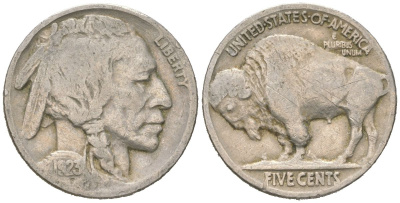 США 5 центов 1923 индеец, бизон KM 134 медно-никель 4614-1051