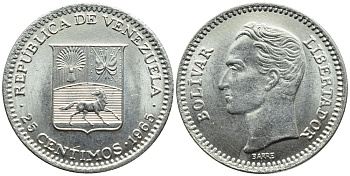 Венесуэла 25 сентимо 1965 Симон Боливар KM 40 никель UNC 4392-948