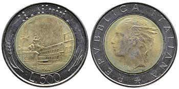 ИТАЛИЯ 500 ЛИР 1984 R KM 111 биметалл 83-1923