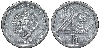 Чехия 20 геллеров 1993 KM 2.1 алюминий 4124-613