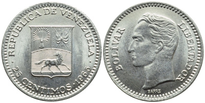 Венесуэла 25 сентимо 1965 Симон Боливар KM 40 никель UNC 4392-948