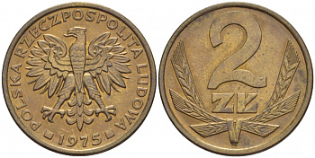 ПОЛЬША 2 ЗЛОТЫХ 1975 ЛЕНИНГРАДСКИЙ МОНДВОР KM 80.1 латунь UNC 4516-1161