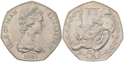 Остров Мэн 50 пенсов 1981 Мотогонки "Tourist Trophy" KM 83 медно-никель aUNC 4619-144