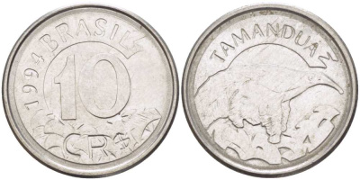 Бразилия 10 крузейро реал 1994 муравьед KM 628 нержавеющая сталь 4388-316