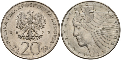 Польша 20 злотых 1975 MW, Международный год женщины KM 75, Parchimowicz 248 медно-никель 4157-945