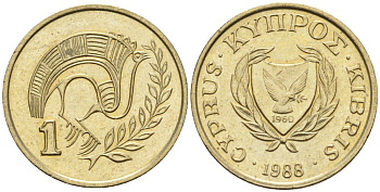 Кипр 1 цент 1988 KM 53.2 никель латунь 4174-1126