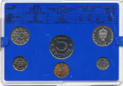 Швеция набор монетного двора из 6 монет 1980 в пластике, Карл XVI Густав (1973- ) KM MS15 UNC 4-3-6-120