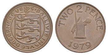 Гернси 2 пенса 1979 Елизавета II (1952-2022), ветряная мельница KM 28 бронза 4566-156