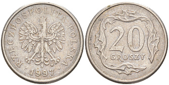 Польша 20 грошей 1997 MW KM 280 медно-никель 187-928
