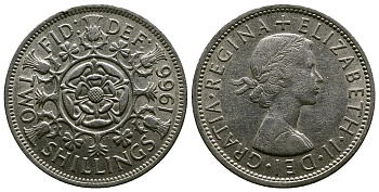Великобритания 2 шиллинга (флорин) 1966 Елизавета II (1952-2022) KM 906, Spink 4146 медно-никель 4382-733