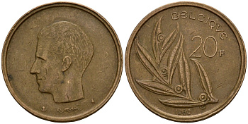 Бельгия 20 франков 1980 Belgique, Бодуэн I (1951-1993) KM 159 никель бронза 4601-335