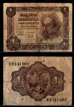 Испания 1 песета 1951 Pick 139 бумага 7221-72-3-1