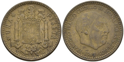 Испания 1 песета 1963 Франсиско Франко (1939-1975) KM 775 алюминиевая бронза 3336-726