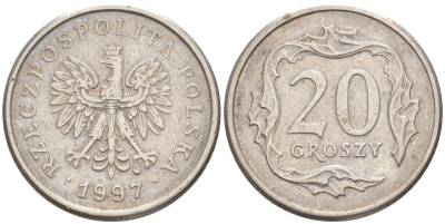 Польша 20 грошей 1997 MW KM 280 медно-никель 187-928
