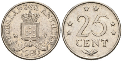 Нидерландские Антилы 25 центов 1980 Юлиана (1948-1980) KM 11 никель 3334-522