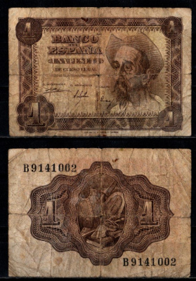 Испания 1 песета 1951 Pick 139 бумага 7221-72-3-1