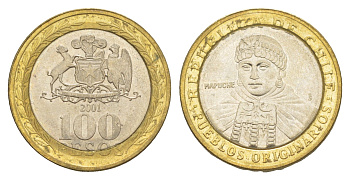 Чили 100 песо 2001 KM 236 биметалл UNC 4641-525
