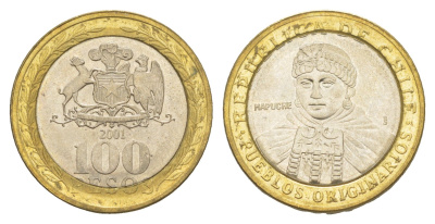 Чили 100 песо 2001 KM 236 биметалл UNC 4641-525