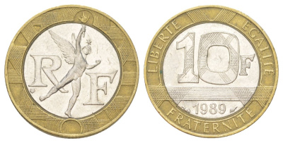 Франция 10 франков 1989 тип гений Бастилии KM 964.1, Le Franc 375.3 биметалл 4624-421