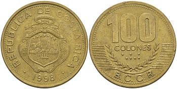 Коста-Рика 100 колон 1998 B.C.C.R. KM 230а латунь 82-241