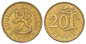 Финляндия 20 пенни 1963 KM 47 алюминиевая бронза 4668-854