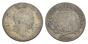 Бавария 6 крейцеров 1808 Максимилиан I (1806-1825) KM 686 серебро 4649-451