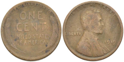 США 1 ЦЕНТ 1919 ЛИНКОЛЬН KM 132 бронза 218-336