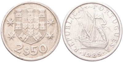 Португалия 2,5 эскудо 1985 KM 590 медно-никель 4611-937