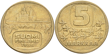 ФИНЛЯНДИЯ 5 МАРОК 1984 N ЛЕДОКОЛ KM 57 алюминиевая бронза 4556-921