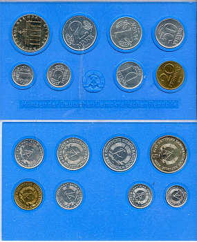ГДР официальный набор из 8 монет включая 5 марок Бранденбургские ворота 1979 тираж 26000 экземпляров, твердый пластик KM MS1   UNC  8-2-04-06