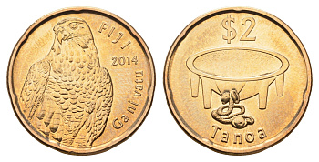 Фиджи 2 доллара 2014 Schon 202 сталь плакированная бронзой UNC 4686-1015