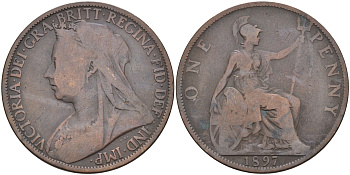 Великобритания 1 пенни 1897 Виктория (1837-1901) KM 790, Spink 3961 бронза 4590-1114