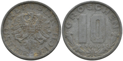 Австрия 10 грошей 1949 KM 2874 цинк 4571-727