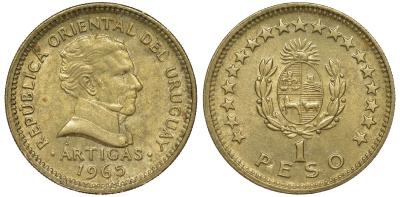 Уругвай 1 песо 1965 KM 46 алюминиевая бронза 92-832