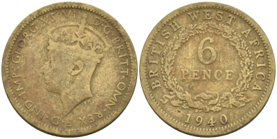 Британская Западная Африка 6 пенсов 1940 Георг VI (1936-1952) KM 22 никель-латунь 4588-667