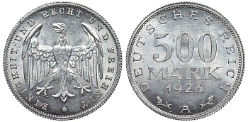 Германия 500 марок 1923 А KM 36, J.305 алюминий UNC 4587-443