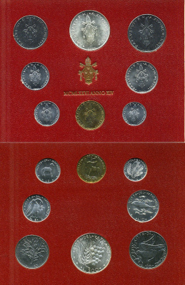 Ватикан набор из 8 монет 1976 1, 2, 5, 10, 20, 50, 100, 500 лир, в оригинальном буклете KM MS81 серебро UNC 8-1-01-23