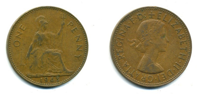 Великобритания 1 пенни 1962 Елизавета II (1952-2022) KM 897, Spink 4157 бронза 57-521