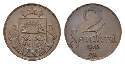 Латвия 2 сантима 1932 KM 2 бронза 4689-928