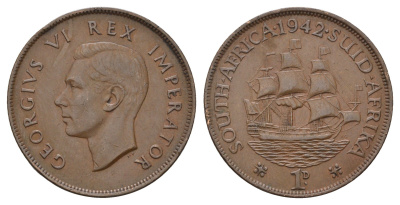 ЮАР 1 пенни 1942 Георг VI (1936-1952) KM 25 бронза 4123-812