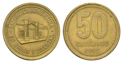 Аргентина 50 сентаво 1992 здание конгресса Тукумана KM 111 алюминиевая бронза 4686-424